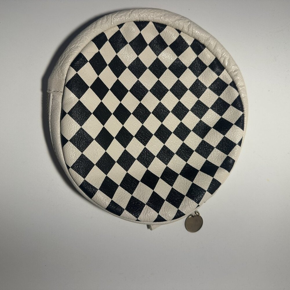 Clare V Checkered leather circle clutch